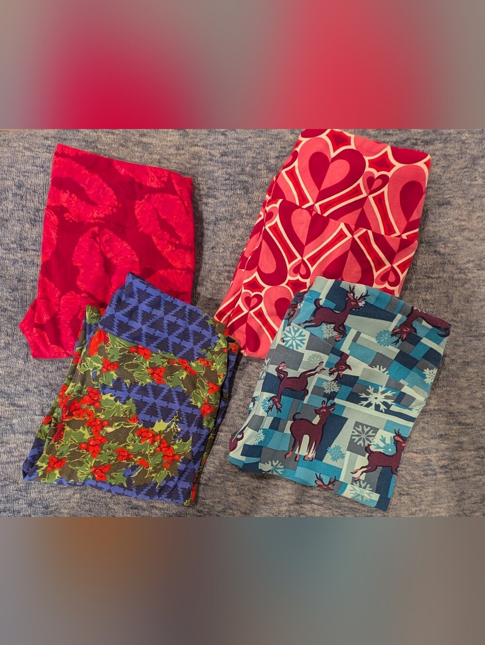 LulaRoe Women's Printed Leggings Pack - Red, Pink, Blue & Multicolor 4pc bundle